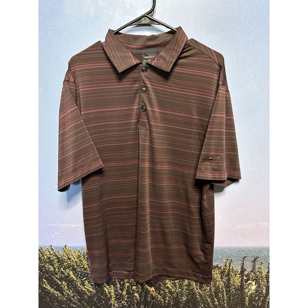 Nike‎ Golf Mens DriFit Polo Shirt Medium Short Sleeve Black and Purple Striped
